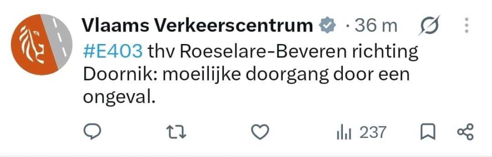 Vlaams Verkeerscentrum ongeval