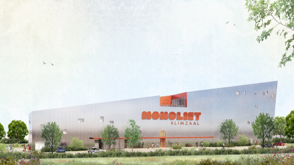 Klimzaal3 ext zijgevel met logo