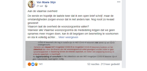 2020-04-02 00:00:00 - "Niet logisch om corona in WZC binnen te brengen"