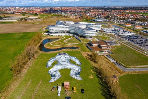 2022-04-05 00:00:00 - Bijzonder: reuzekunstfoto krijgt zonnebloemen in Knokke-Heist
