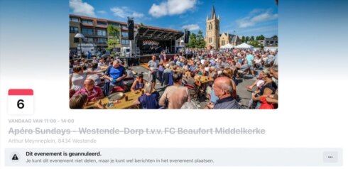 2023-08-06 00:00:00 - Apéro Sundays Westende afgelast door noodweer